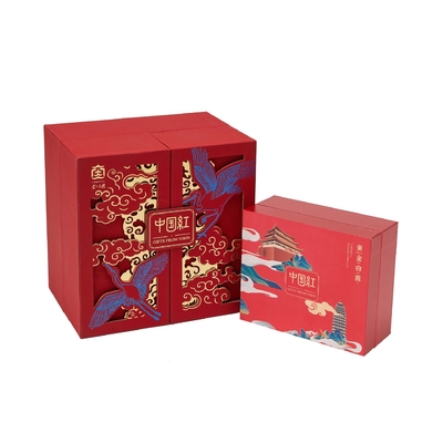 Customized high-end double-door New Year gift box Red Spring Festival paper box Customized